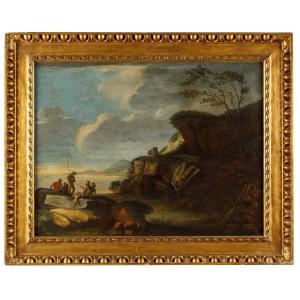 Salvator Rosa (seguace di), Paesaggio costiero con armigeri a riposo