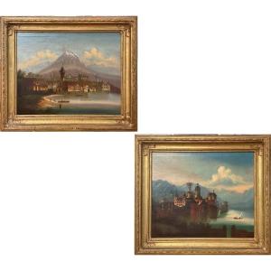 Johann Wilhelm Jankowski (1825 - 1870), Coppia di vedute del Lago di Garda