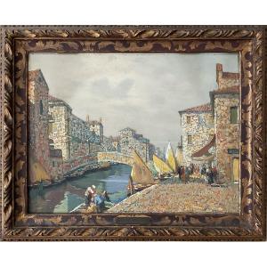 Luigi Pagan, Veduta di Chioggia, 1939. Olio su tavola