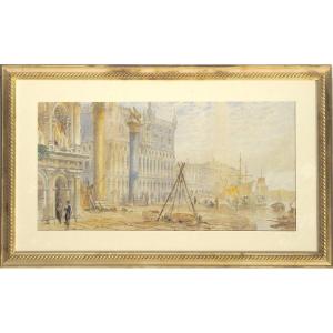 Aquarelle Avec Vue De Venise Par Un Artiste De La Fin Du XIX Siècle