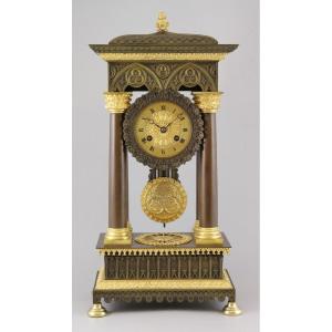 Portico Pendulum In Cast Brass In The Neo-gothic Style.